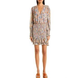 Veronica Beard Saera Smocked Multi Floral Print Mini Ruffle Dress, Sz 00, NWOT